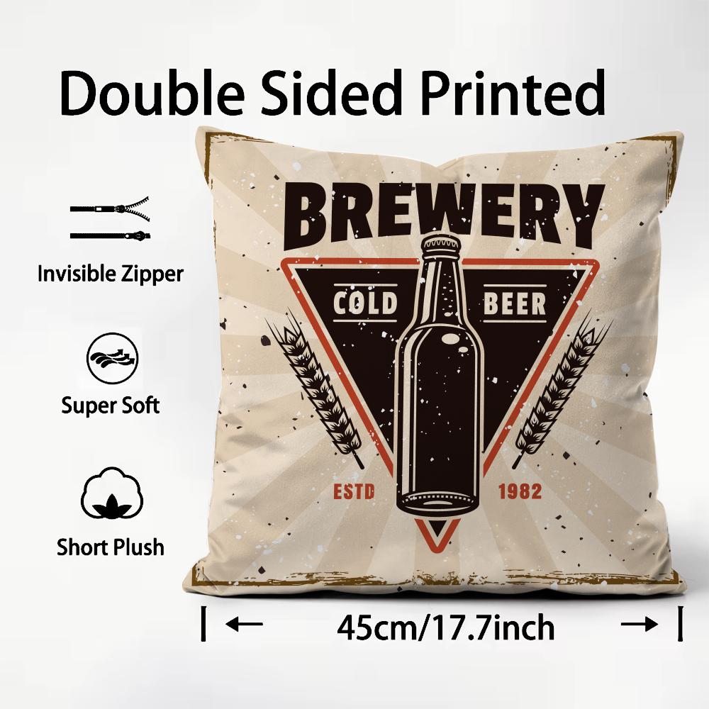 Beer Wine Retro Style Cushion Cover Soft Decorative Pillow Case Suitable For Bedroom Sofa Car Travel Use