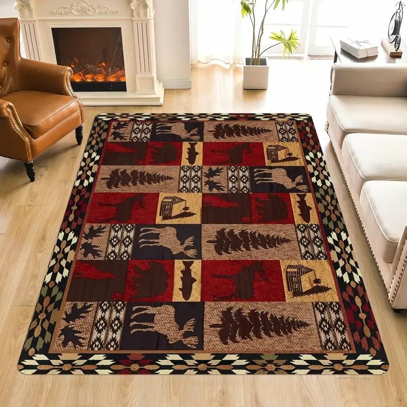 Santa Claus Christmas Tree Elk Area Rug,Carpet Rug for Living Room Bedroom Sofa Doormat Christmas decoration,Non-slip Floor Mat