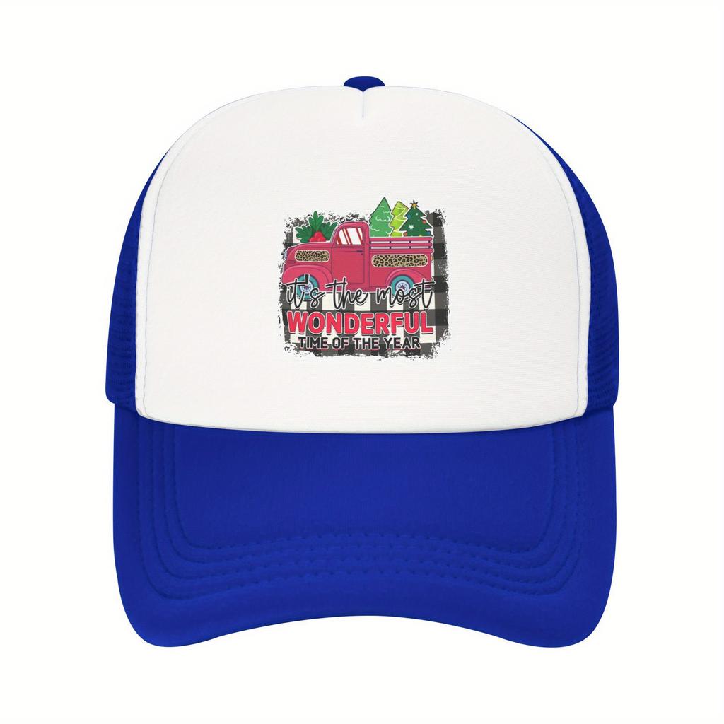 Wonderful Time of Year Christmas Trucker Hat Festive Red Truck Mesh Baseball Cap Breathable Adult Snapback