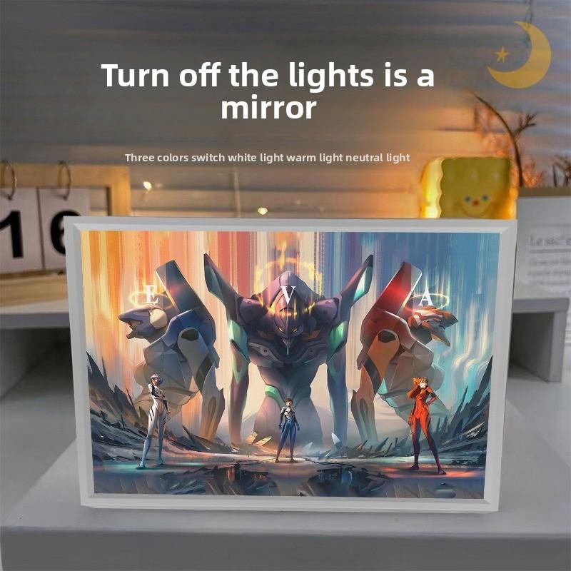 21cm/8.27in Evangelion Light Painting 3D Led Mirror Lamp Anime Figure Peripherals Desktop Collectible Crafts Birthday Decoration
