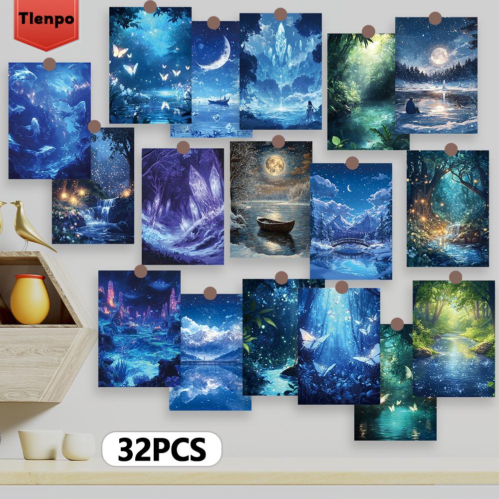 32pcs, Night Landscape Postcards, Wall Stickers, Mailing Cards, Greeting Cards, DIY Postcards, Souvenir Postcards, Decoration Pr