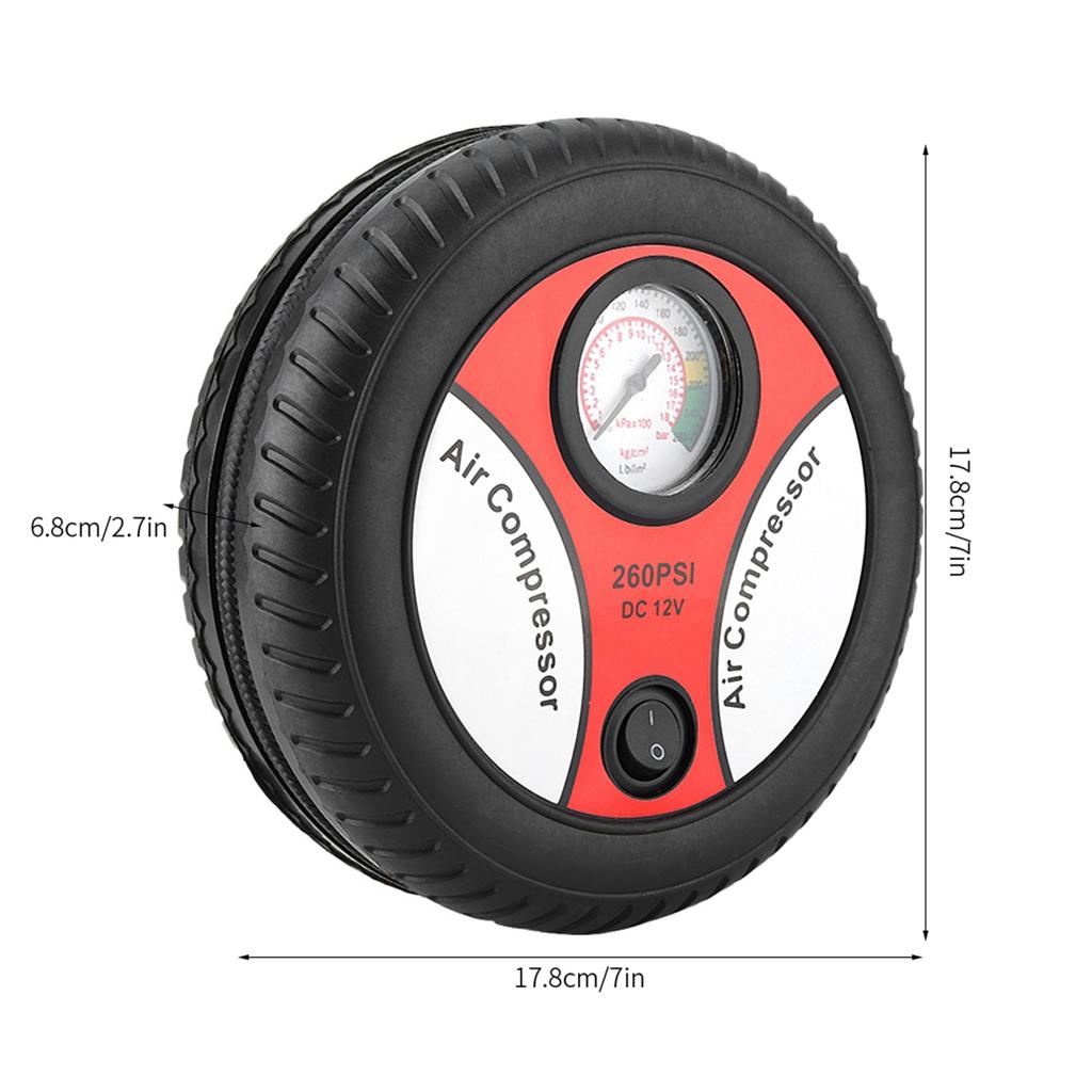 12V Portable Car Air Compressor Pump Visual Tire Pressure Gauge Motorcycle Bike Tyre Inflator