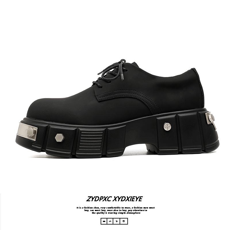 Niche platform carbon black iron head punk derby shoes men's premium matte round head shoes high street big head shoes 22977-E