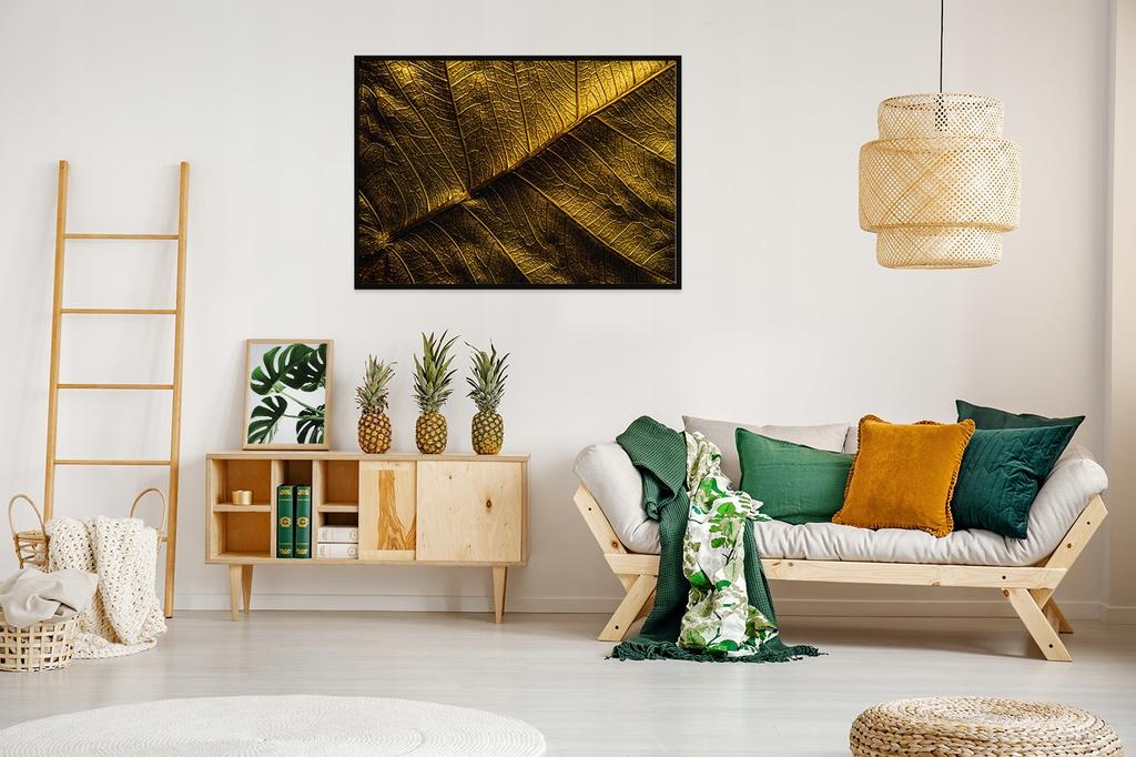 Obraz plakat w ramie 53x73 cm złoty liść p1761