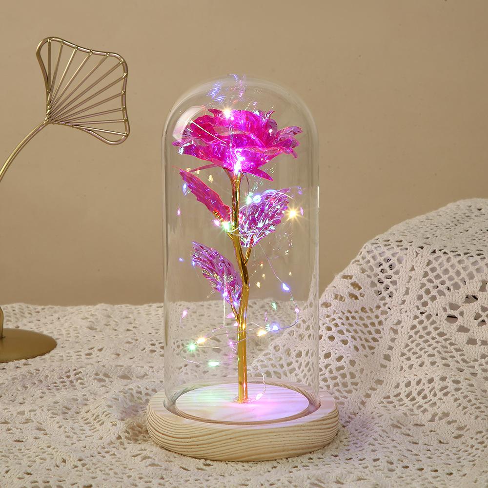 Valentine's Day gift eternal flower glass cover glowing, new transparent glass cover rose desktop ornament