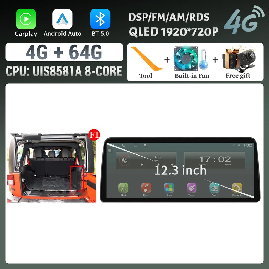 12.3inch Car Radio Stereo For Jeep Wrangler 2011-2017 Android 14 Multimedia Navigation 4G GPS WIFI Wireless Carplay Touch Screen