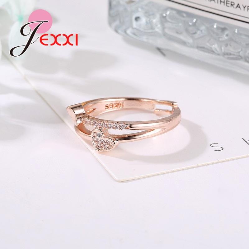 Genuine 925 Sterling Silver Love Heart Shape Finger Rings For Women Girls Band Engagement Statement Wedding Jewelry Anel