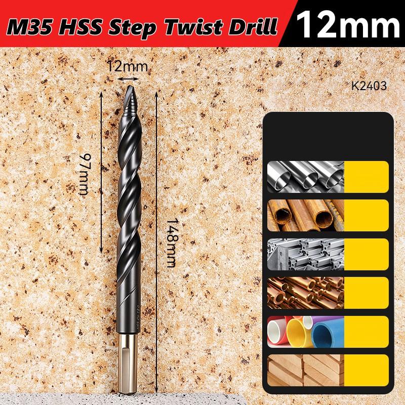 Xiaomi 3-12mm M35 Step Twist Drill, Cobalt Content Straight Shank Drill (3-13mm), For Iron, Stainless Steel, Steel Drilling