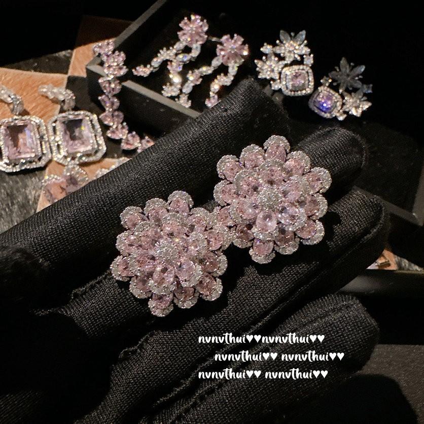 Kolczyki z różowym koszykiem kwiatów Paparazha 18-karatowe złoto Barbie Pink Petal Zircon Bransoletka Zestaw