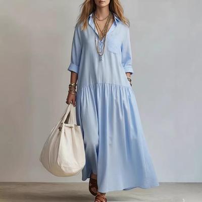 European & American Style Solid Color Dress with Comfortable Shirt Collar