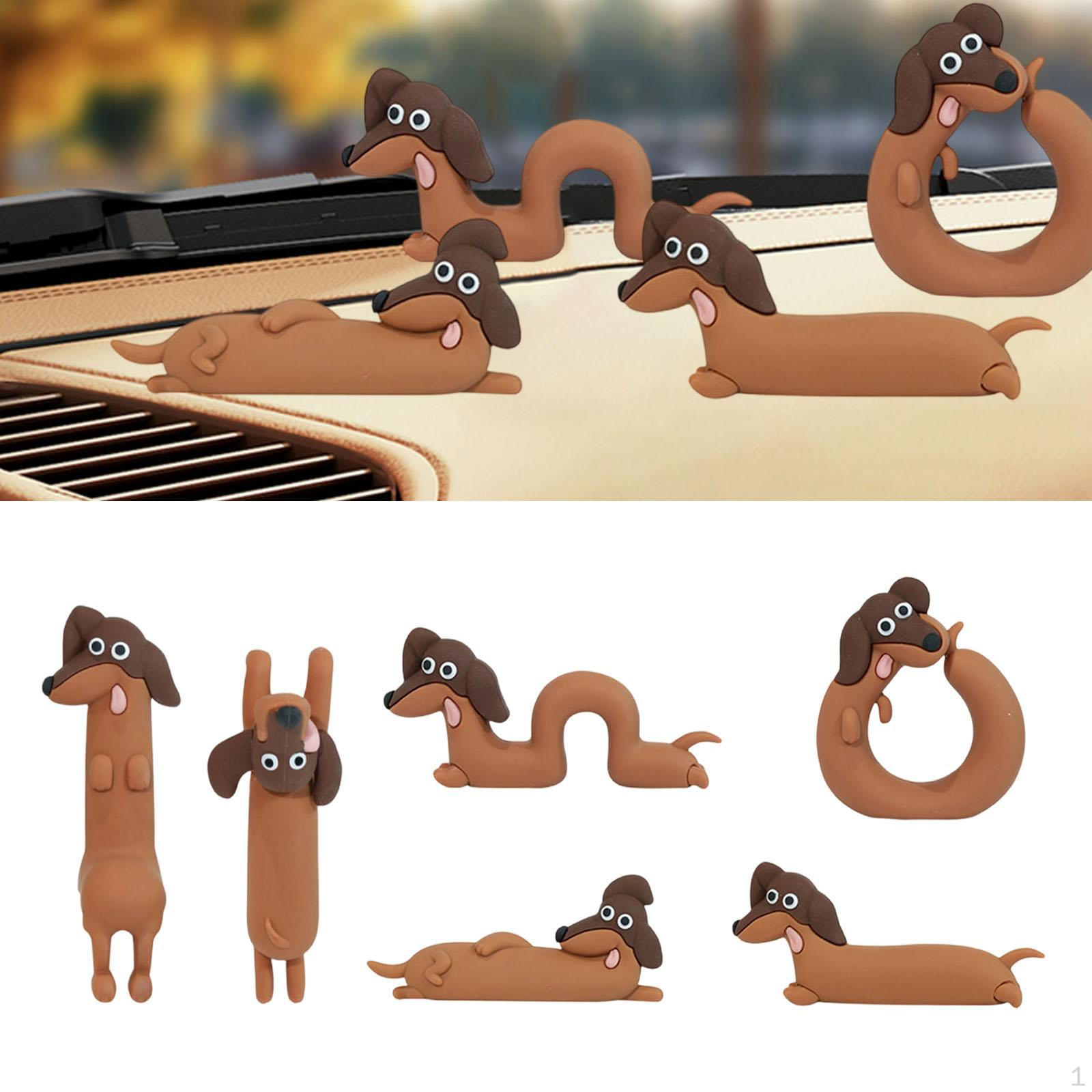6 Pieces Dachshund Dog Figurine Computer Decor Cute Small Statue for Shelf Office Desk Home Car