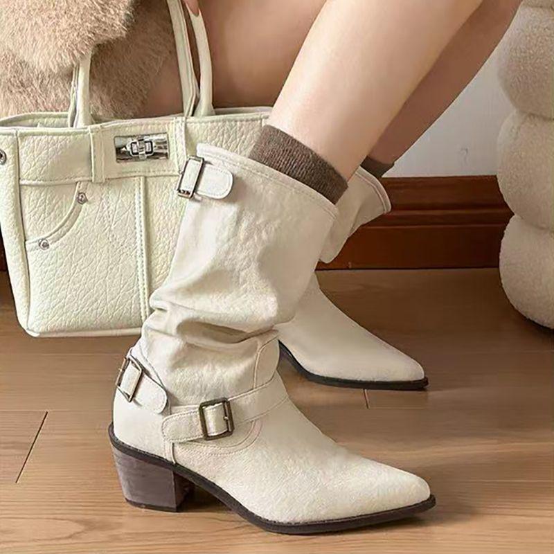 Женские ретро британские ковбойские сапоги до середины икры на массивном каблуке - Коллекция ОсеньЗима 2025 40 3490₽