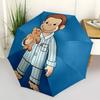 Curious George Themed Automatic Opening and Closing Umbrella, Compact Travel Umbrella, Lightweight and Portable, Suitable for Beach Commutin