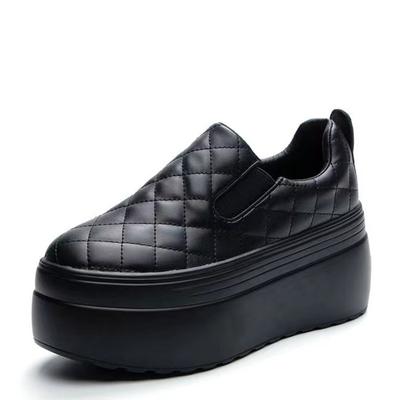 Weiße 8cm Nähen Echtes Leder Plateau Keilabsatz Damen Damen Sneaker Klobig Frühling Herbst Damen Lässig Vulkanisierte Bequeme Schuhe