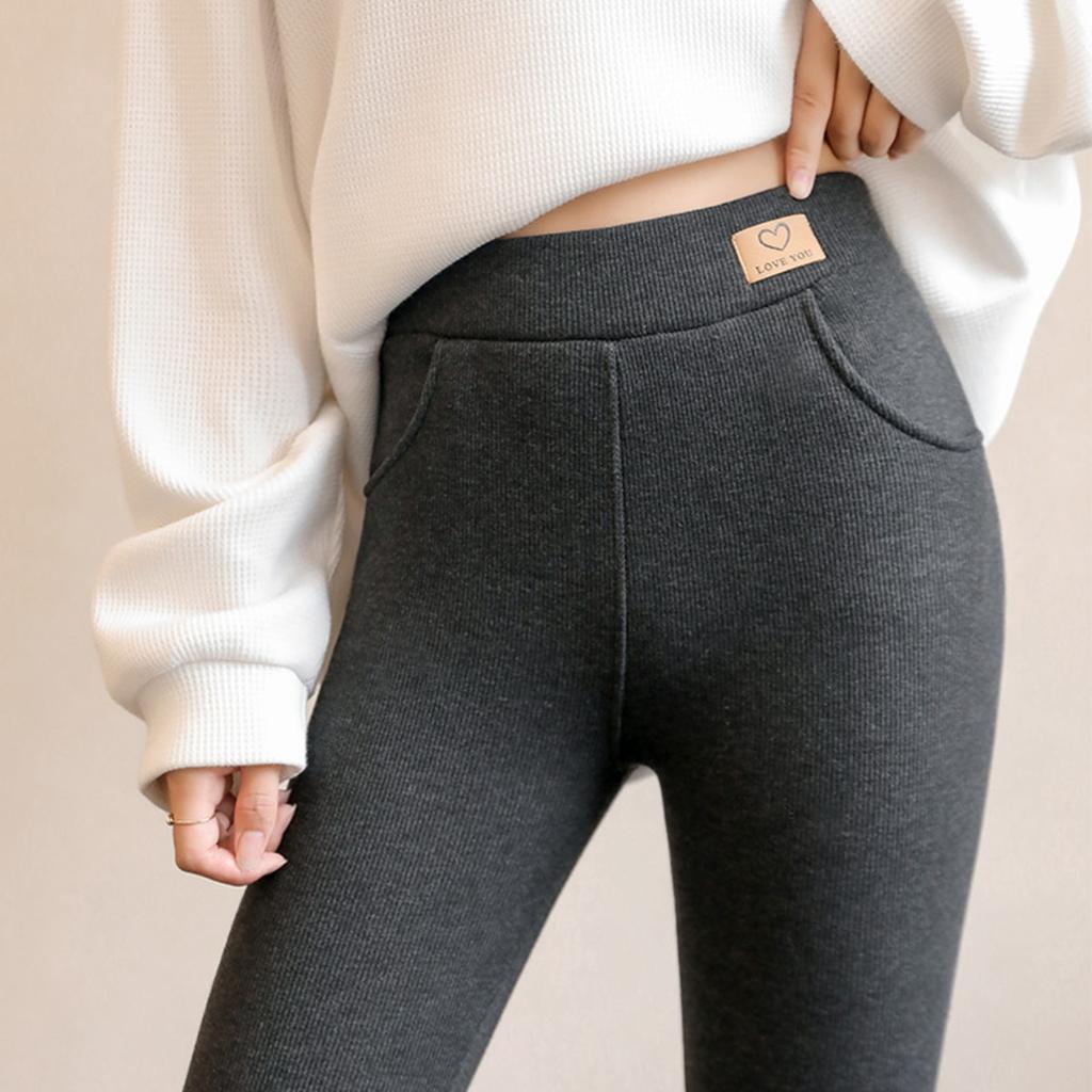 Pluszowe, Kieszonkowe, Legginsy, Damskie, Odzież wierzchnia, Spodnie z wysokim stanem, Jesienne spodnie, Grube, Ciepłe spodnie bawełniane