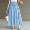 Women Casual Elastic Waist Solid Color Loose Long Skirts