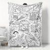 Cute Bird Foraging Flannel Blanket, Thickened Warm Blanket for Autumn and Winter, Leisure Blanket for Living Room Bedroom Sofa, Forest Feeder Themed P
