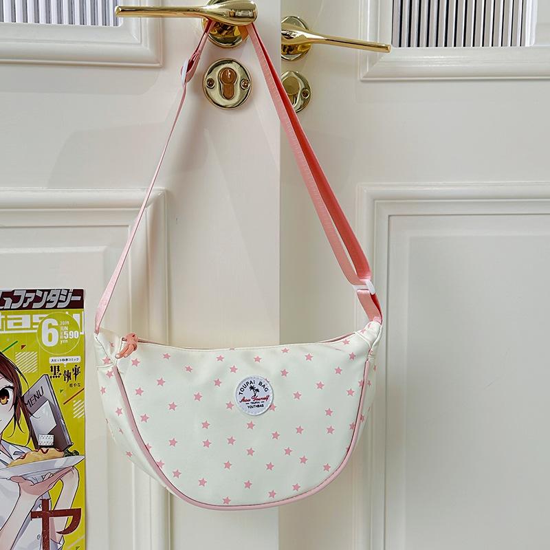 Sweet Girl's Crescent Armpit Bag Women's 2025 Autumn New Fashion Simple Star Polka Dot Shoulder Crossbody Bag