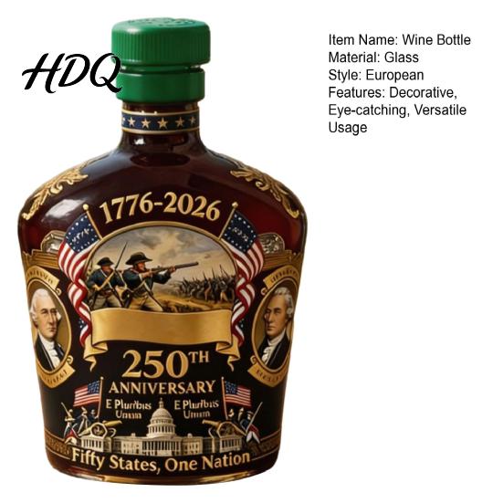 Limited Edition American History Bottle 250th Anniversary Wine Commemorative Colored Glass Decanter with Founding Fathers 1776-2026 Keepsake Historic