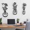 Commercial Space Wall Decoration 3Pcs Black Metal Flower Decor, Rustic Farmhouse Boho Art, Minimalist Iron Sculpture Vase Floral Hanging Decor