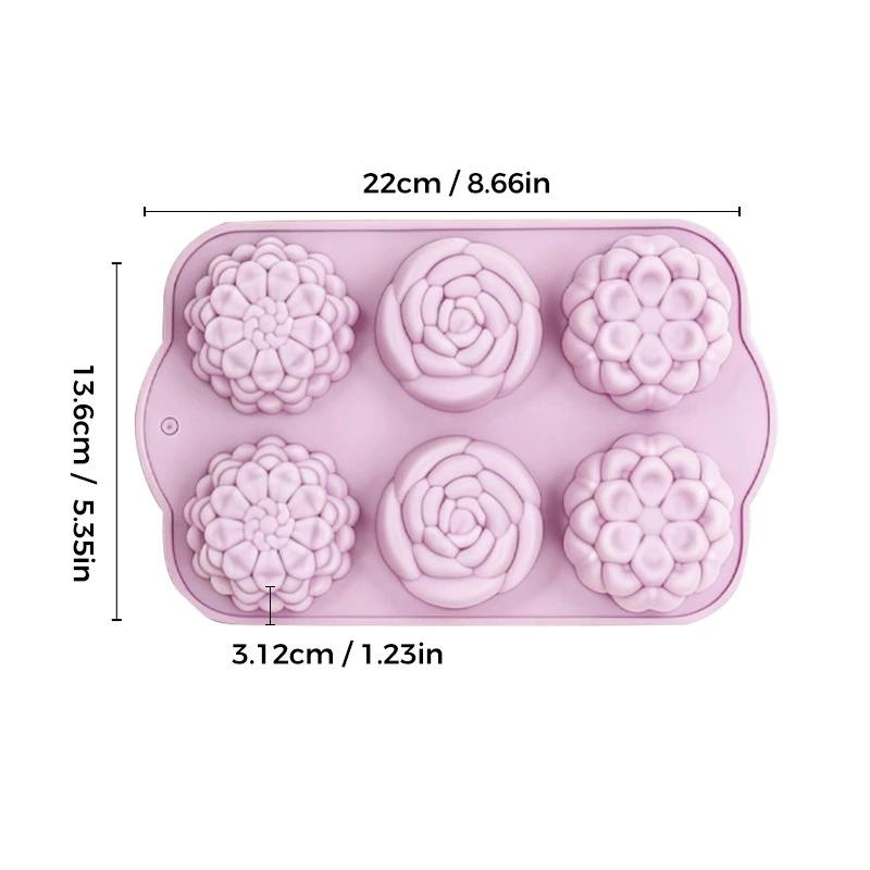 6 Holes Rose Flower Handmade Soap Candle Silicone Mold Heart Shape DIY Cake Chocolate Baking Tools Ice Cube Making Mould