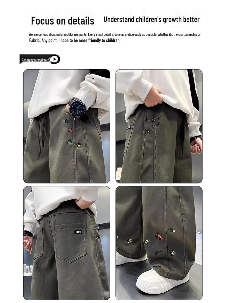 Boys' Fleece-Lined Warm Casual Pants - Thick, Versatile, Loose Fit for Autumn & Winter