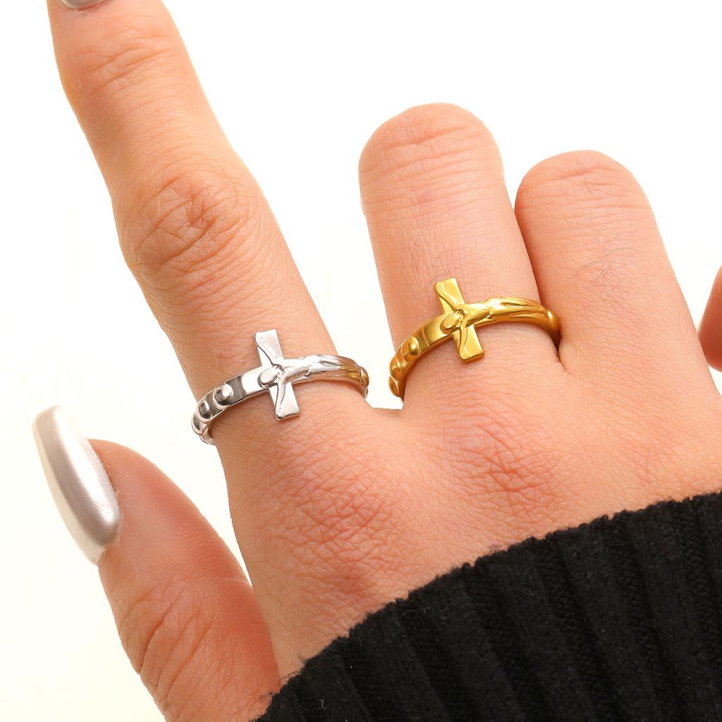 Vintage Jesus Cross Faith Exquisite Rings for Women Men Stainless Steel Jesus Cross Adjustable Ring Religious Party Jewelry Gift