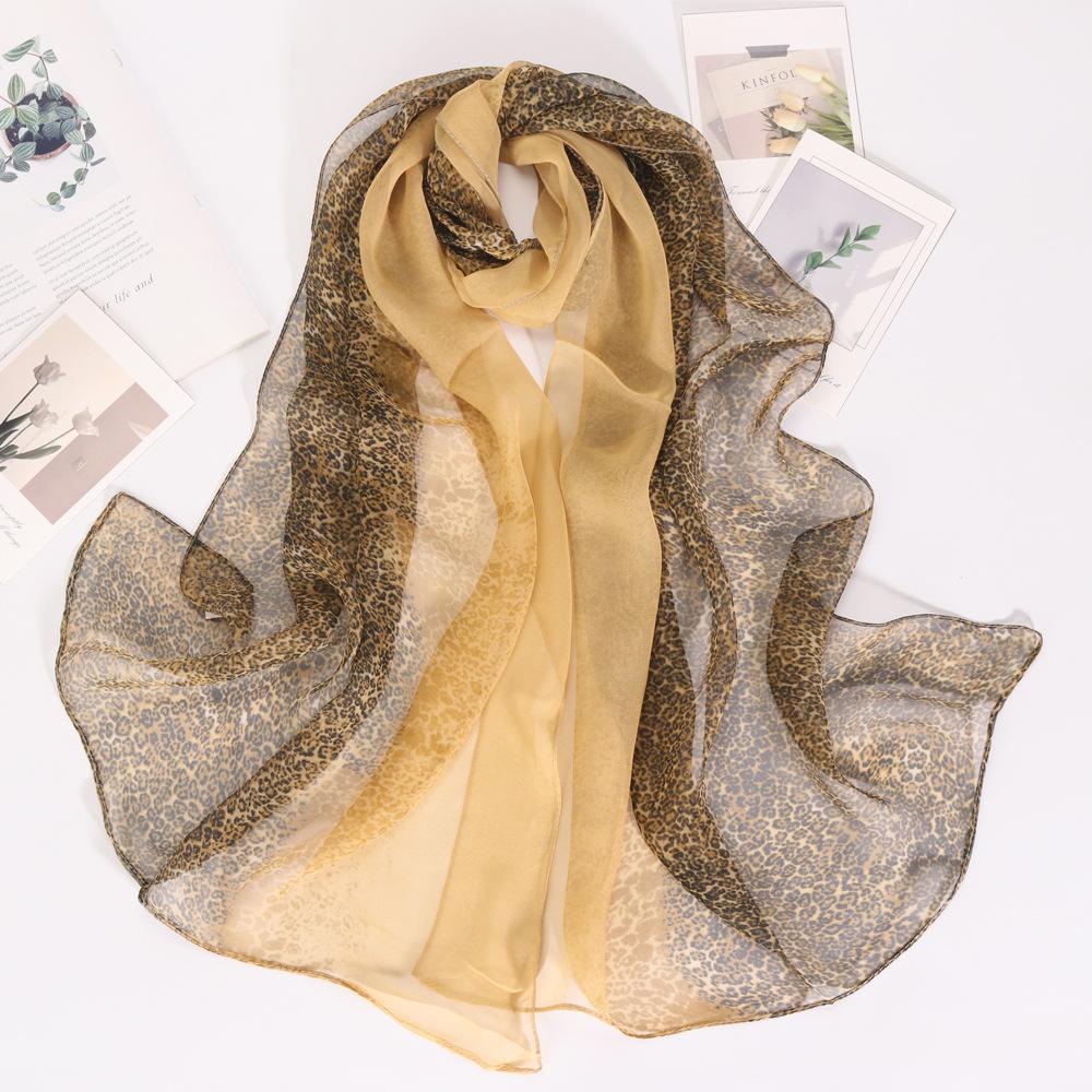 160*50Cm Long Wraps Beach Sunscreen Silky Georgette Hijab Four Seasons Thin Soft Chiffon Women Leopard Print Scarf Shawls
