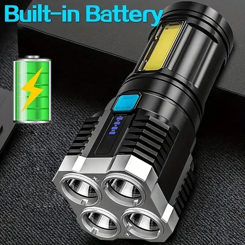 4 LED Mini Flashlight Rechargeable Powerful Portable Torch High Lumens Outdoor Camping Night Flashlights Built in Battery