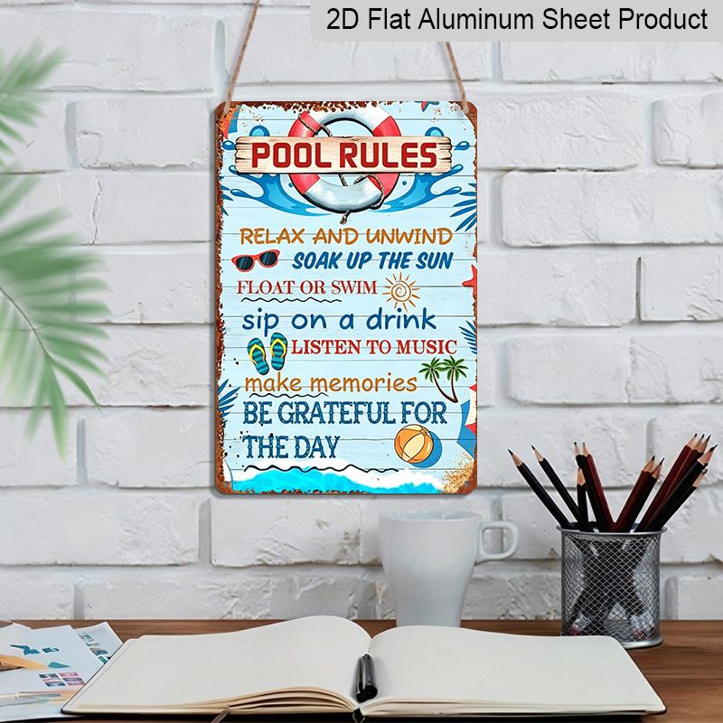 2D Flat Aluminum Metal Sign Decorative Signs and Plaques Vintage Pool Rules Metal Sign- 8.0X 12.0inch Vintage Wall Art, Easy To Hang with Pre-Drilled