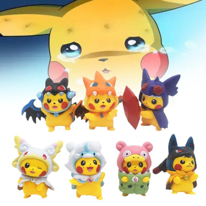 Pvc 7pcs Pikachu Toy Model Desktop Decoration Children Christmas Gift
