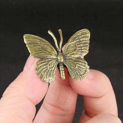 Home Decoration Crafts Pure Brass Butterfly Figurines Miniatures Ornament Antique Copper Insect Statue Accessories Small Crafts