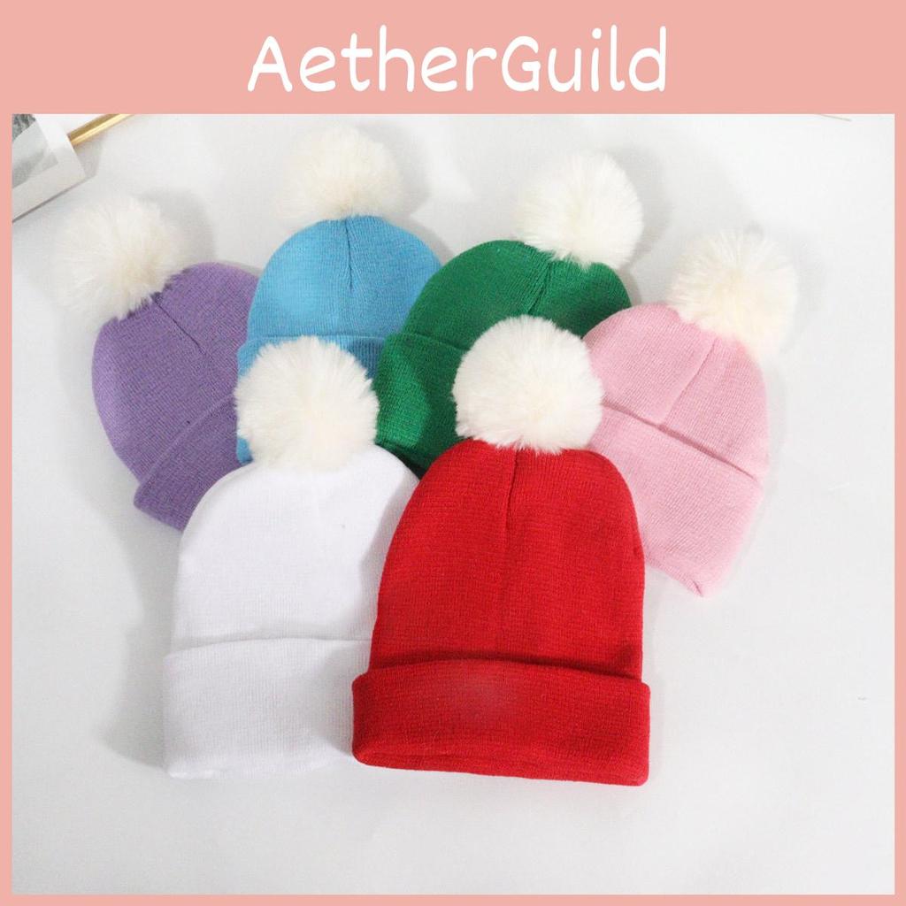 Plush Solid Color Ball Knitted Cap Breathable For Fall Season Gift Fashion