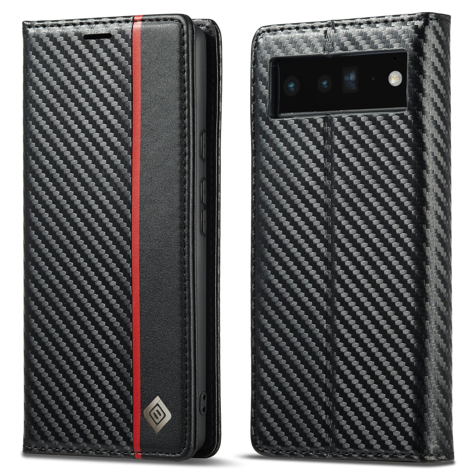 

LC.IMEEKE For Google Pixel 7a PU Leather Wallet Phone Case Carbon Fiber Texture Stand Cover Vertical Stripe