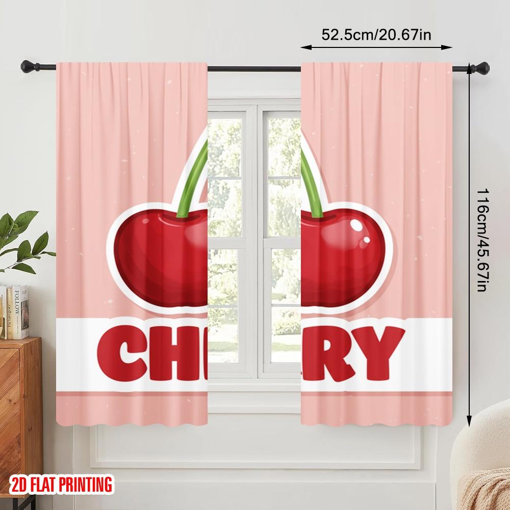 2pcs 2D Flat Printing Curtains Cute Cherries Red Fruit Polyester Without Electricity Holiday Decorations for Festive Portraits