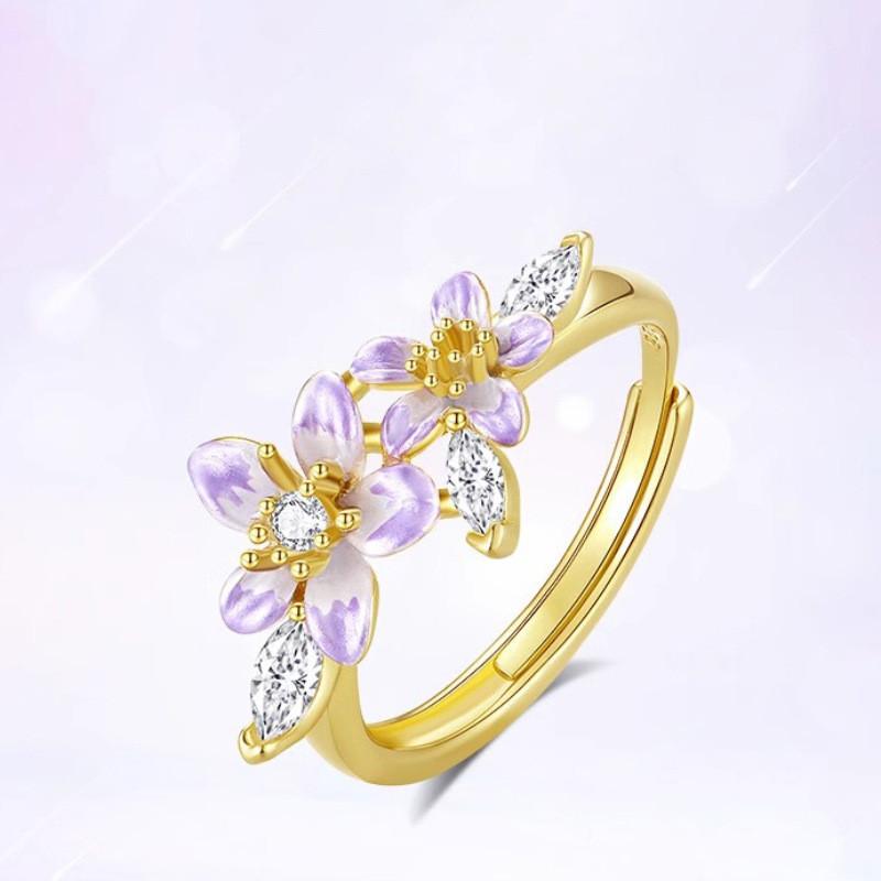 Elegant Adjustable Wisteria Flower Open Ring In Stylish Copper For Trendy Women