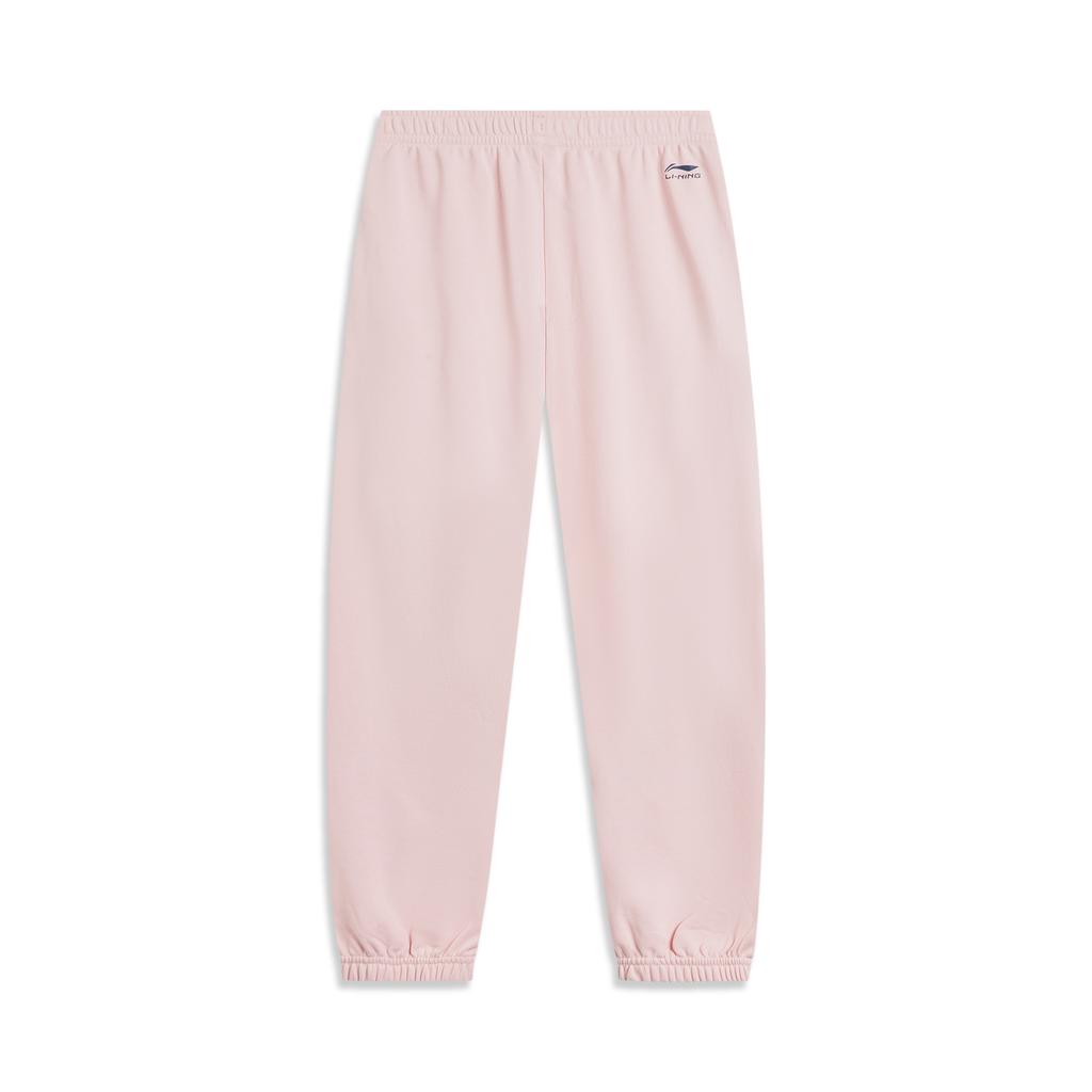 Li Ning Sports Lifestyle Series Casual Simple Solid Color Tapered Knit Sports Pants Women Bottoms Light-Pink AKLV268-4