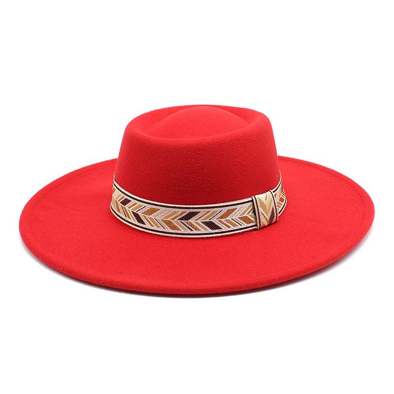 Retro Simple Solid Color Wool 9.5Cm Brim Men'S And Women'S Warm Outdoor Oval Ring Top Hat
