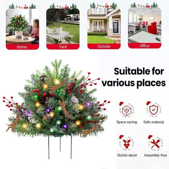 Lighted Artificial Christmas Urn Filler Battery Powered Pre-lit Xmas Pine Trees with LED Lights And Tripod Stake Holiday Planter Filler