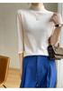 Women's Slim-Fit Half-High Collar Knit Top with Mid-Length Sleeves