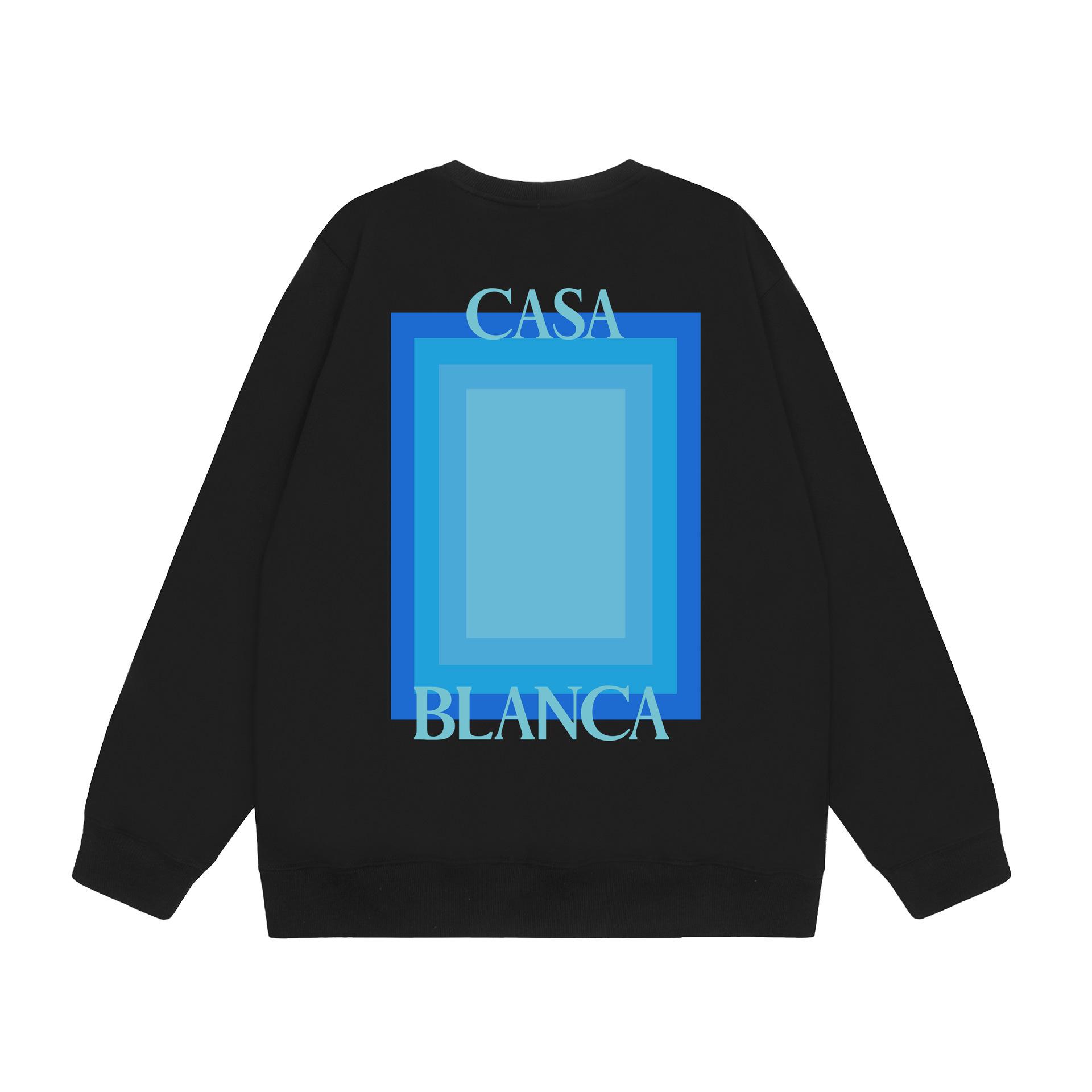Casablanca Kariertes Logo Print Herren Rundhals Lockerer Hoodie - Herbst/Winter blue