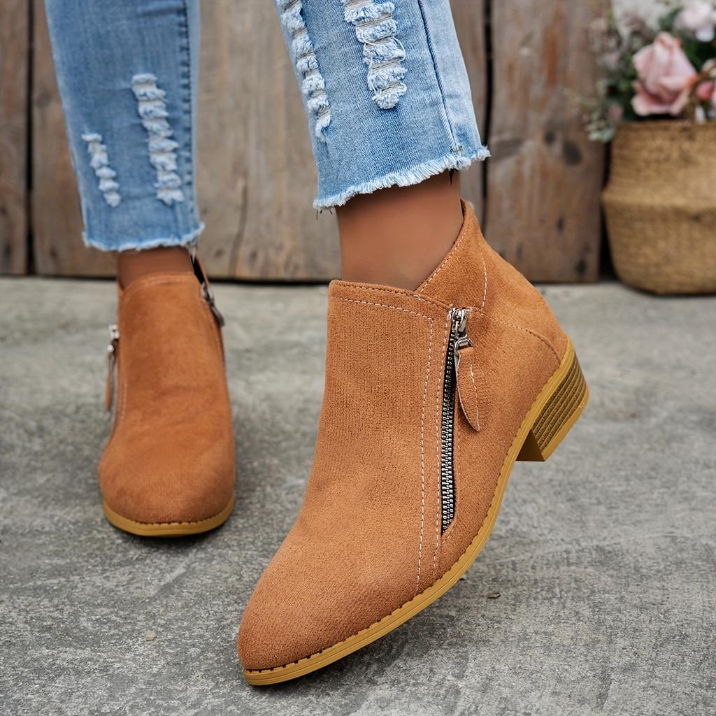 [Fashionable Ankle Boots] Comfortable Women's Ankle Boots | Pointed Toe, Mid-Heel, Zipper Closure, All-Season Ankle Boots