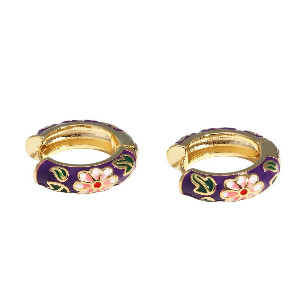 Traditional Flower Enamel Ear Rings Chinese Glaze Ear Jewelry Chinese Style Earrings  Jewelry