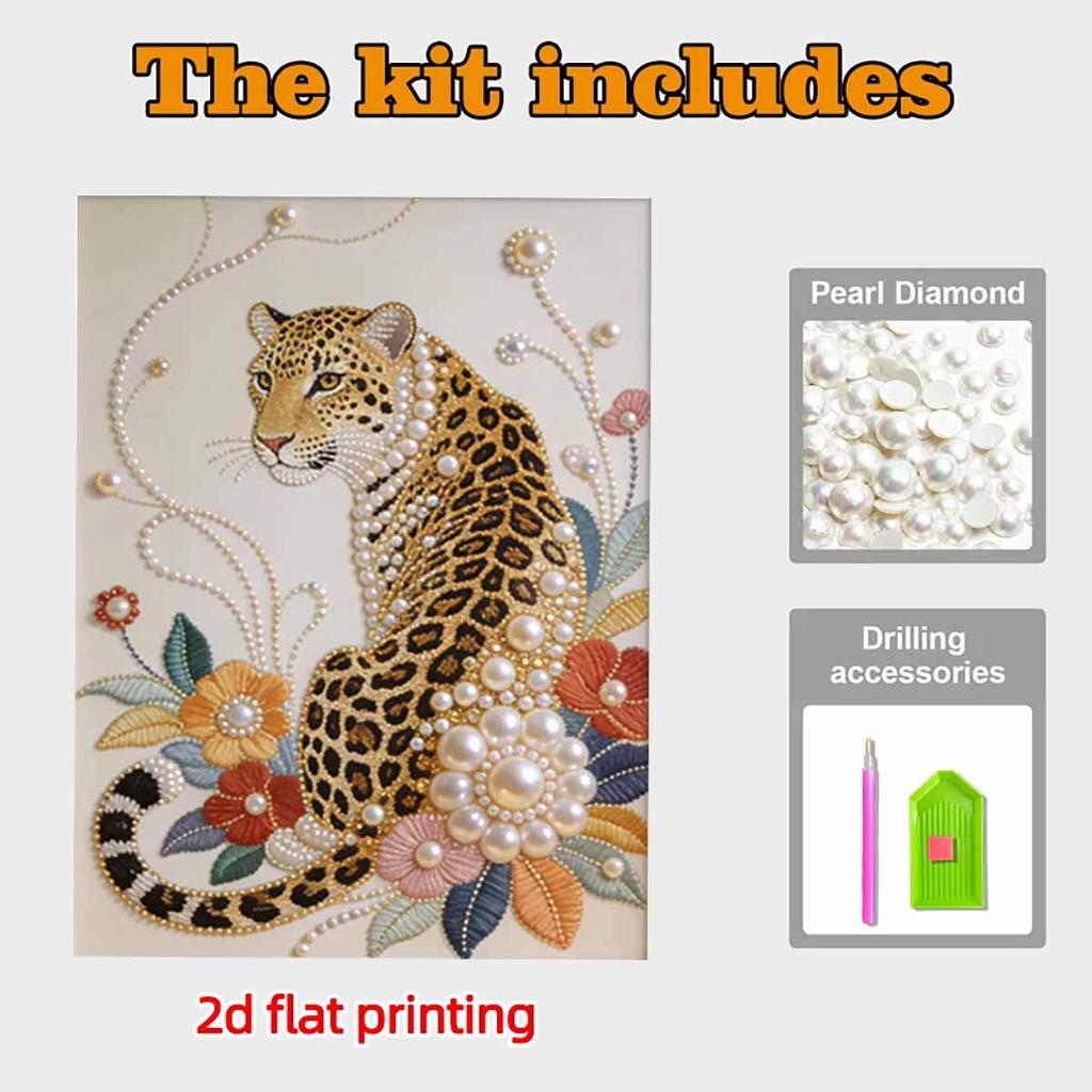 Crystal Pearl Painting 5D DIY Frame Decoration Painting Leopard Home Wall Decoration Transparent Pearl Gemstone Painting Picture Art Crafts