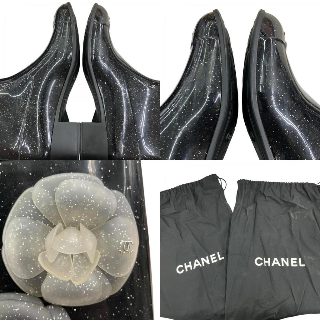 Used 186005 Current condition CHANEL CHANEL Storage bag included Rain boots CHANEL 36 23cm black lame enamel ladies