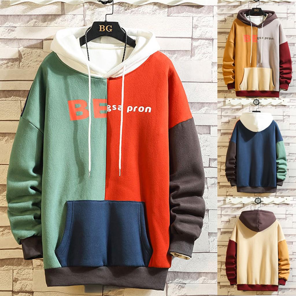 Buy [HDL] Mens Casual Letter Printed Long Sleeve Cotton Hoodies Pockets