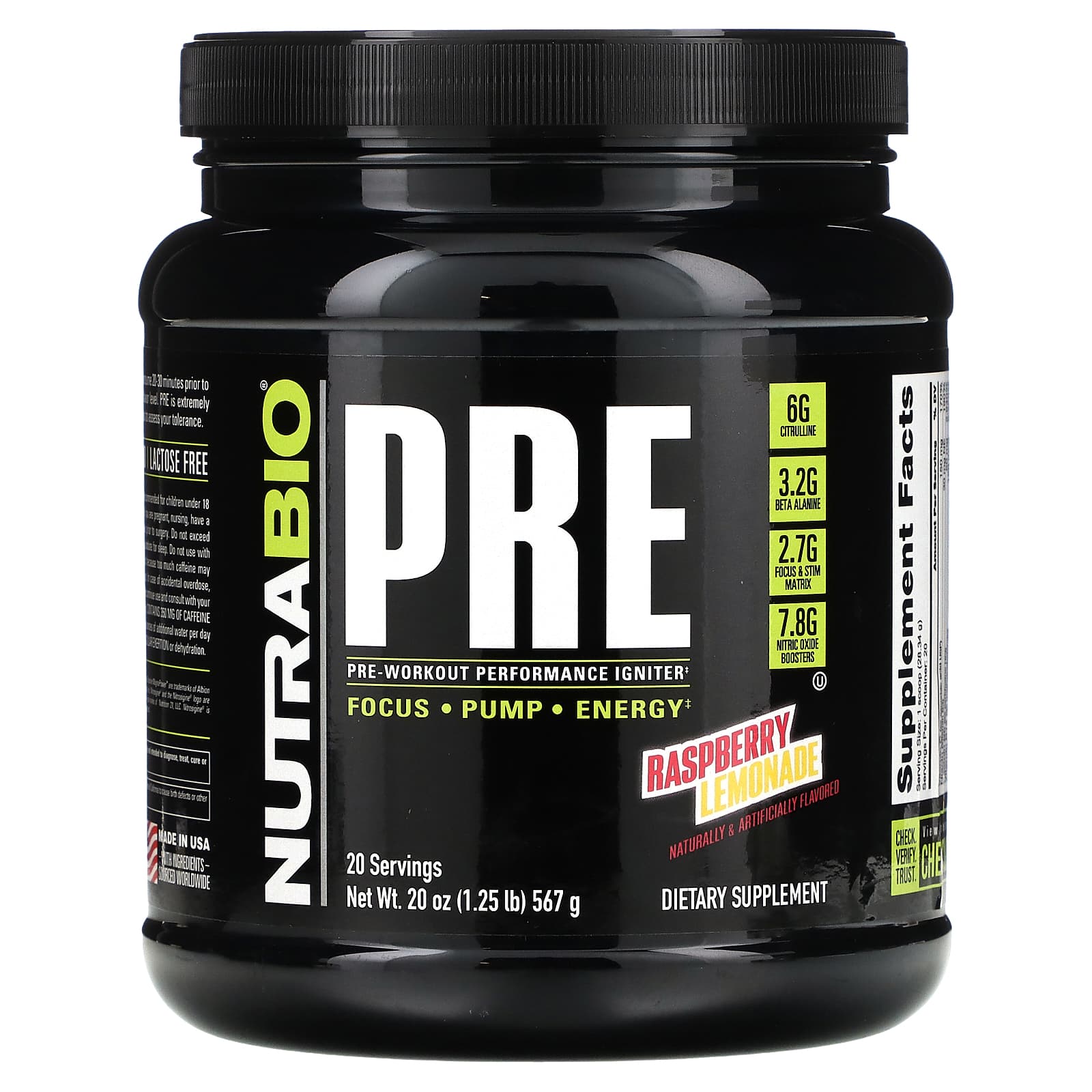 

NutraBio, Pre-Workout, Raspberry Lemonade, 1.3 lb (567 g)