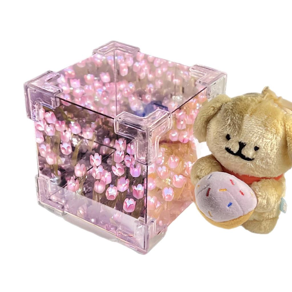 Cadeau de Saint-Valentin: Veilleuse Tulipe Faite à la Main Rubik's Cube - Parfait pour l'Anniversaire de la Petite Amie