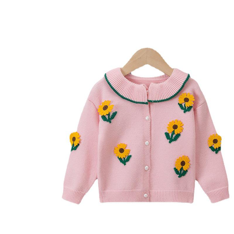 Korean Style Baby Girls' Knit Cardigan - Spring/Autumn Round Neck Sweater for Toddlers (Ages 1-4)