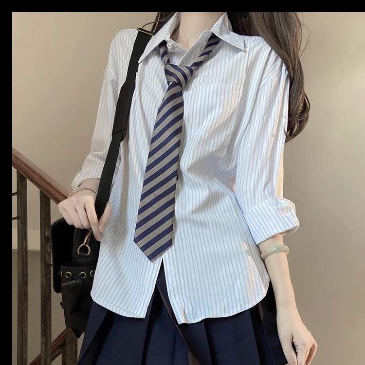 Women's Striped Long-Sleeve Shirt - Autumn 2024 Japanese Basic Style